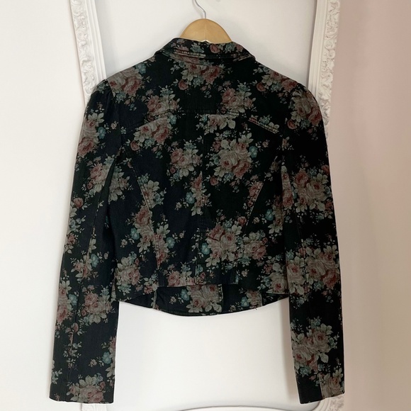 Free People Puffy Sleeves Floral Denim Jacket - Picture 4 of 10
